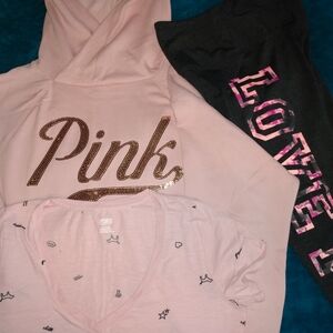 💥💥3 Piece PINK Victoria's Secret Hoodie/ Tee/ Legging Set - Light Pink💥💥